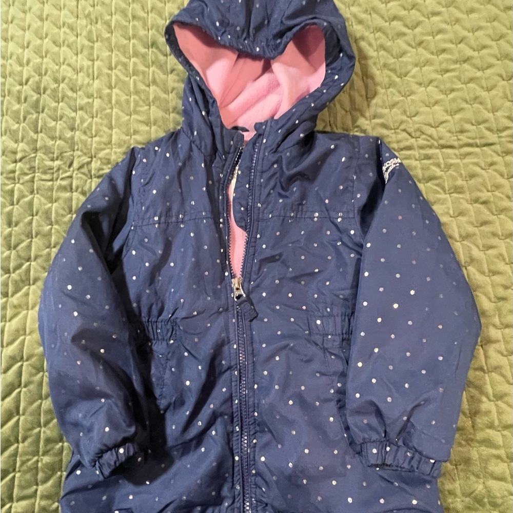 Oshkosh BGosh navy polka‎ dot pink coat with hood size 4T
